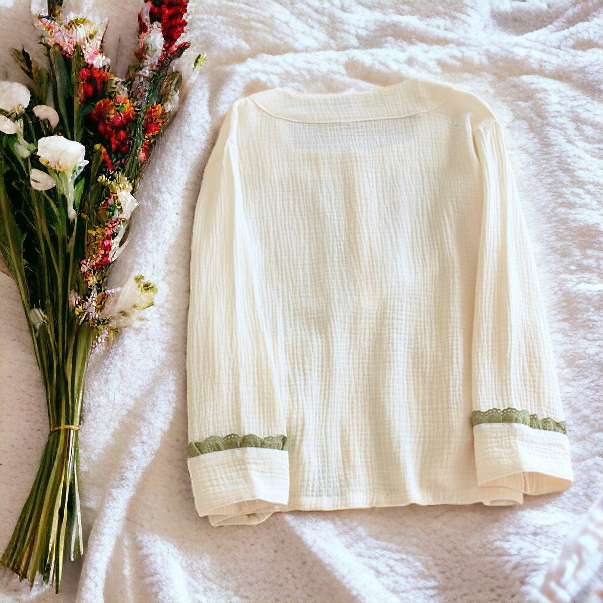 Women Summer Crane Jacquard Gauze Pajamas Set main image 0