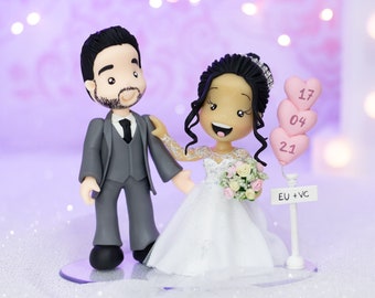 Fully Personalized Wedding Cake Topper Figurines - Bride and Groom Figurines - Personalized Cold Porcelain Clay Cake Topper and Keepsake