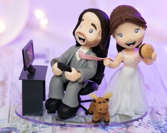 Customized Geek Wedding Cake topper - Gamer Wedding Topper Bride and Groom - Game Commission Figurines Couple - Geek Wedding Keepsake