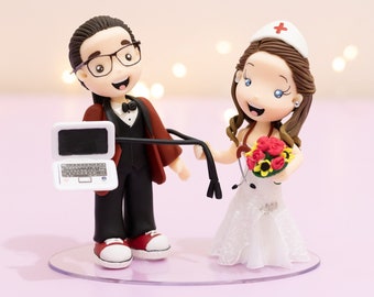 Fully Personalized Wedding Cake Topper Figurines - Bride and Groom Figurines - Personalized Cold Porcelain Clay Cake Topper and Keepsake