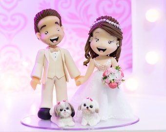 Fully Personalized Wedding Cake Topper Figurines - Bride and Groom Figurines - Personalized Cold Porcelain Clay Cake Topper and Keepsake