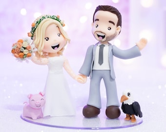 Fully Personalized Wedding Cake Topper Figurines - Bride and Groom Figurines - Custom Cold Porcelain Clay Cake Topper and Keepsake Figures