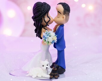 Fully Personalized Wedding Cake Topper Figurines - Bride and Groom Figurines - Personalized Cold Porcelain Clay Cake Topper and Keepsake