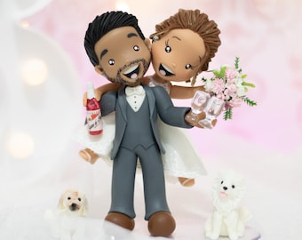 Fully Personalized Wedding Cake Topper Figurines - Bride and Groom Figurines - Personalized Cold Porcelain Clay Cake Topper and Keepsake