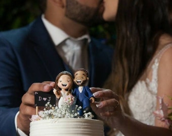 Fully Personalized Wedding Cake Topper Figurines - Bride and Groom Figurines - Personalized Cold Porcelain Clay Cake Topper and Keepsake