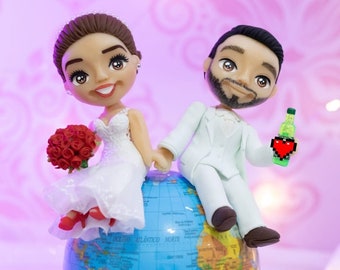 Fully Personalized Wedding Cake Topper Figurines - Bride and Groom Figurines - Personalized Cold Porcelain Clay Cake Topper and Keepsake