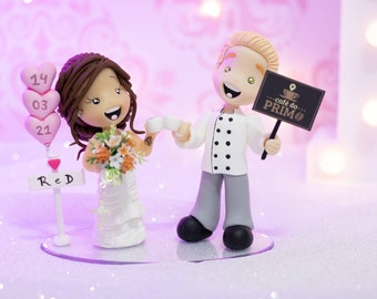 Fully Personalized Wedding Cake Topper Figurines - Bride and Groom Figurines - Personalized Cold Porcelain Clay Cake Topper and Keepsake