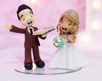 Fully Personalized Wedding Cake Topper Figurines - Bride and Groom Figurines - Personalized Cold Porcelain Clay Cake Topper and Keepsake