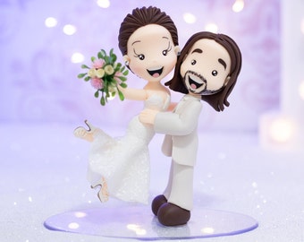 Fully Personalized Wedding Cake Topper Figurines - Bride and Groom Figurines - Personalized Cold Porcelain Clay Cake Topper and Keepsake