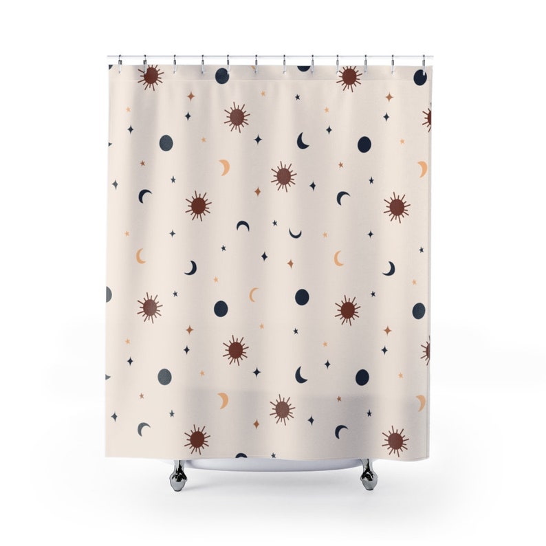 Sun And Moon Shower Curtain Boho Indie Witchy Astrological Sun And Moon Shower Curtain Boho Indie, Moon Shower Curtain