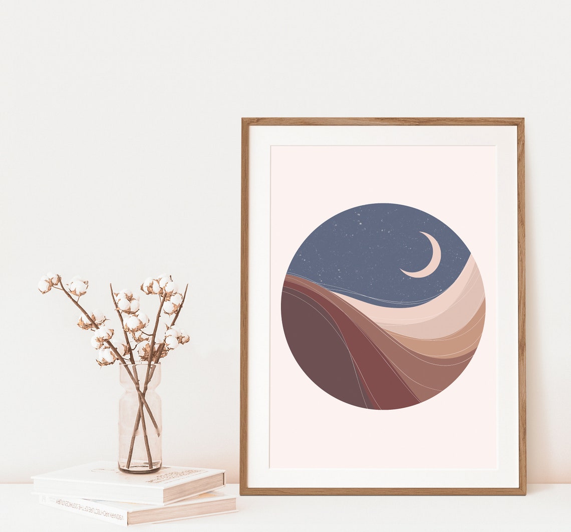 Moon Circle Print/ Boho Moon Wall Art/ Boho Moon Print/ Etsy