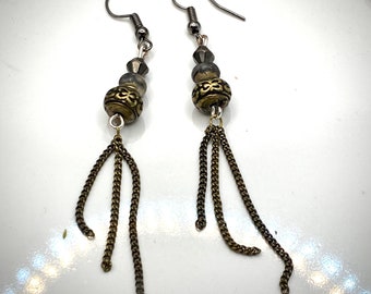 Upcycled Earring. “Always a charmer”. Beads and chains from antique jewellery remixed into original earrings