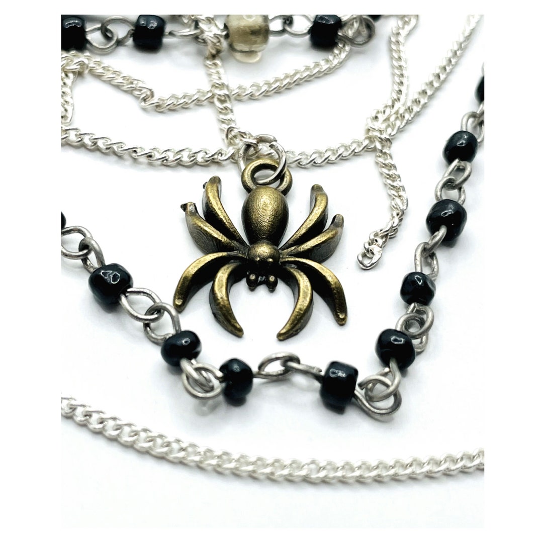 Spider & Web. Spider Charm Necklace. Recrafted Necklace. Vintage Chains ...