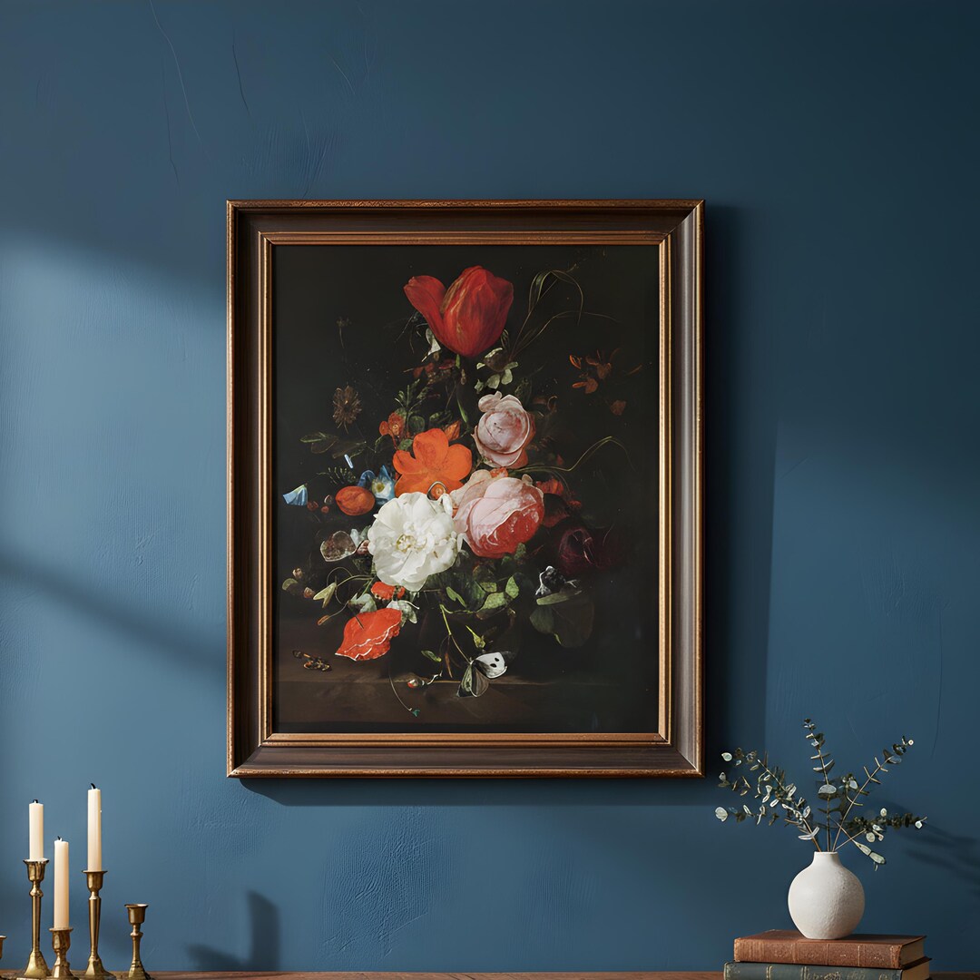 Dark Moody Floral Still Life Wall Art Poster Print Vintage Style ...