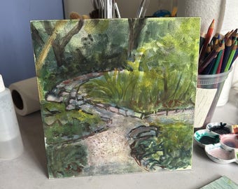 Original Watercolor Garden Landscape