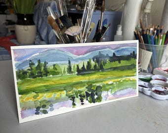 Original Watercolor Marsh Landscape Pond Reflection Painting