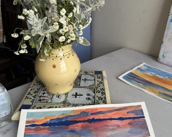 Original Watercolor Beach Landscape Hudson River Sunset
