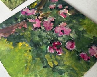 Original Watercolor Floral Painting Rose Garden