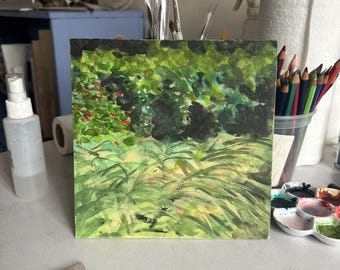 Original Watercolor Garden Landscape