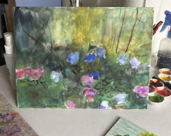Original Watercolor Garden Landscape