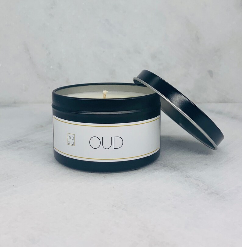 OUD Natural Soy Candle, Candle Tin, 8oz Candles, Black Candle Tin