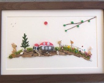 8"X12" Framed Pebbles Art Picture for all holidays, birthday, wedding, Baby shower, New home and friends gift