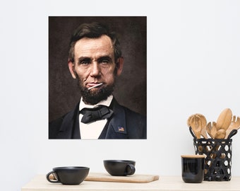 Funny Altered Art, President Lincoln, Lollipop, Giclee Print, Gallery Wall Art, Home Decor, Whimsical, Alter Vintage Portrait, FREE SHIPPING