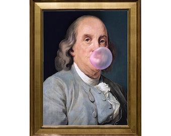 Digital Download Art, Ben Franklin Portrait, Bubble Gum, Gallery Wall Art, Altered Art, Vintage Wall Art, Home Decor, INSTANT DOWNLOAD