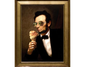 Digital Download Art, Abraham Lincoln, Ice Cream, Funny Altered Art, Gallery Wall Home Decor, Whimsical,  Multi sizes, INSTANT DOWNLOAD