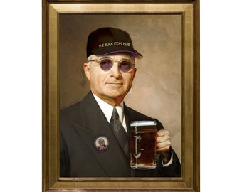 Digital Download Art, Harry Truman, Beer Glass, Gallery Wall Art, Altered Portrait Art, Home Decor, Multiple jpg sizes, INSTANT DOWNLOAD