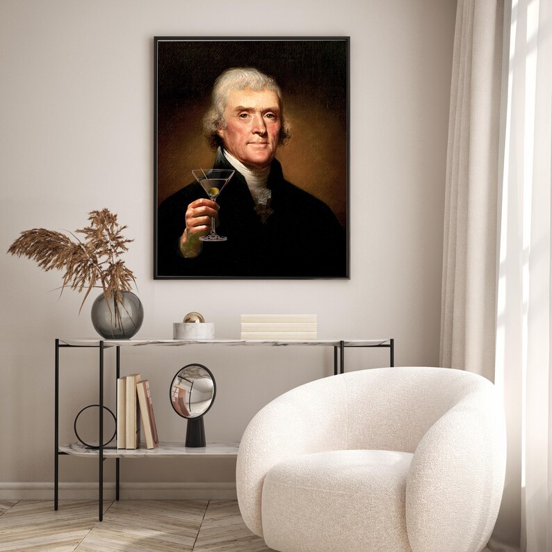 Canvas Wall Art, Funny Altered Art, President Thomas Jefferson, Martini