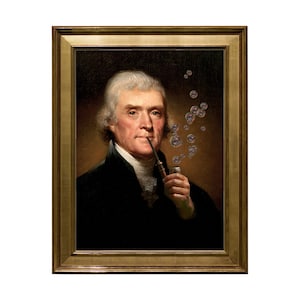 Thomas Jefferson Art Print: Pipe Bubbles Portrait, Funny Gallery Wall Art, Altered Art, (Digital Download)