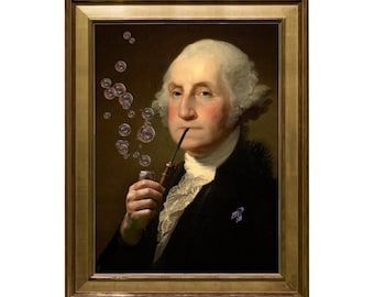 Impressão artística de George Washington soprando bolhas de sabão: Decoração de parede lúdica para galeria (Download digital)