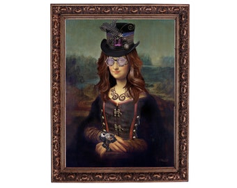 Digital Download Art, Fun Steampunk Mona Lisa, Altered Art Portrait,  Gallery Wall Art, Vintage Wall Art, INSTANT DOWNLOAD