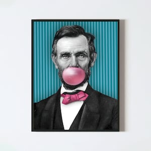 Impresión de arte pop chicle de Abe Lincoln: Pared de galería turquesa (descarga digital)