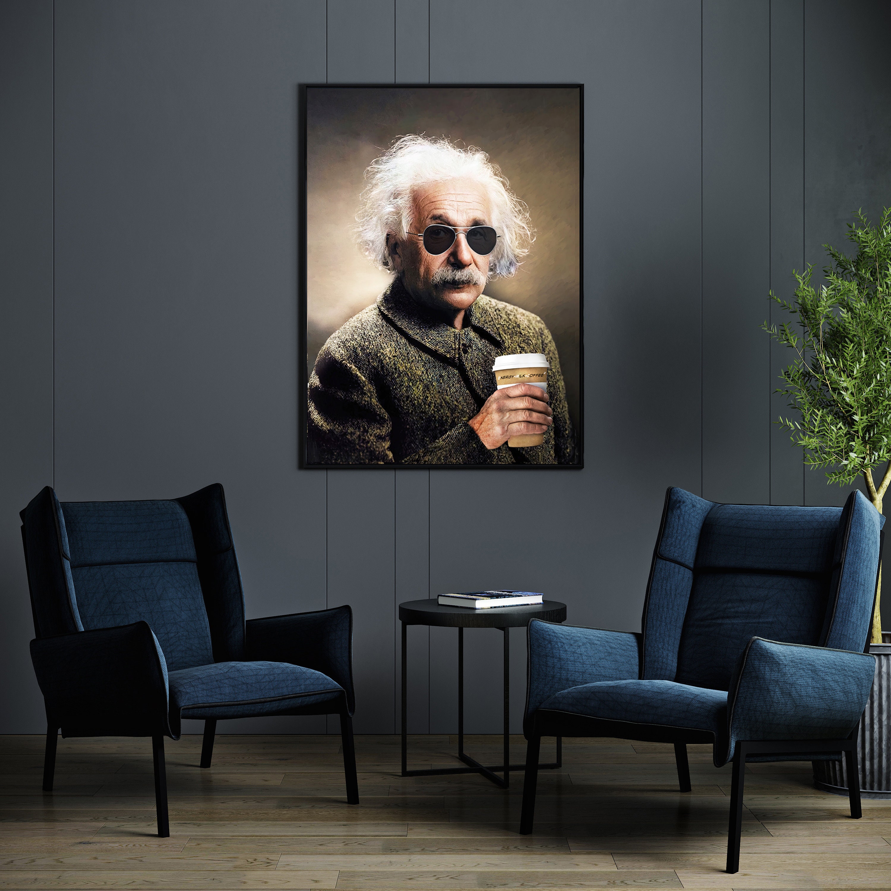 Einstein Coffee Art Print: Whimsical Gallery Wall Decor (digital