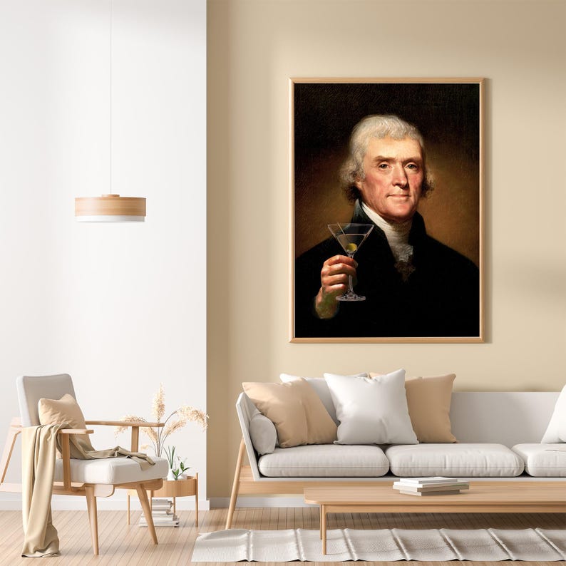 Canvas Wall Art, Funny Altered Art, President Thomas Jefferson, Martini