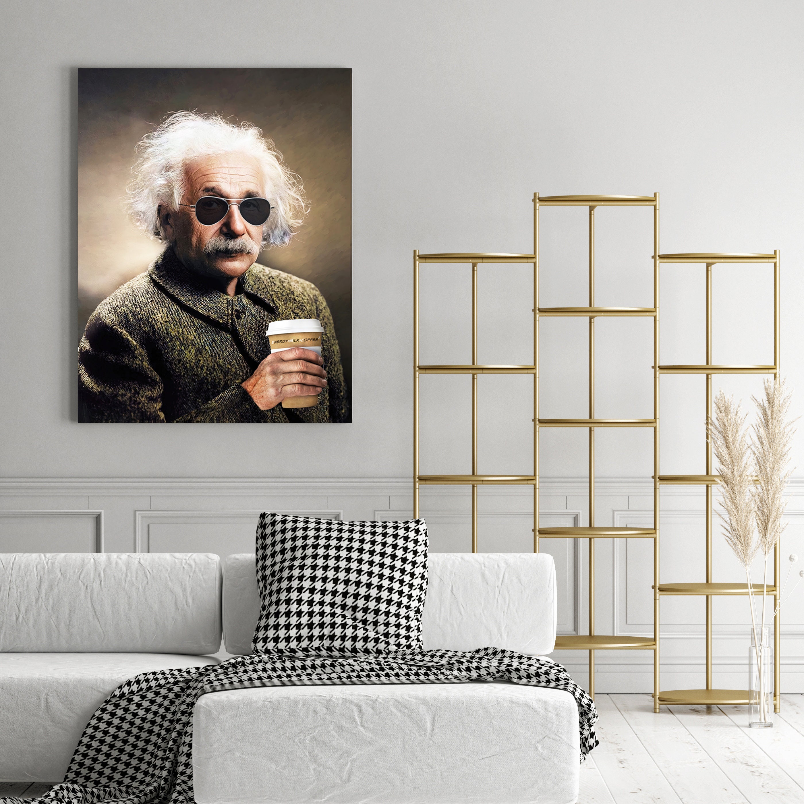 Einstein Coffee Art Print: Whimsical Gallery Wall Decor (digital