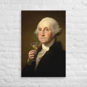 Arte em tela para parede, George Washington, Taça de Martini, Arte de parede para galeria, Decoração para casa, Retrato divertido em altar, Impressão sob demanda, FRETE GRÁTIS