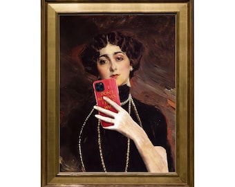 Feminist Art Print: Altered Art Portrait with Cell Phone (Digital Download)