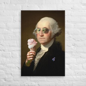 Canvas Wall Art, President George Washington, Ice Cream, Gallery Wall Art, Home Decor, Fun Alter Art Portrait, Patriot Art, FREE SHIPPING