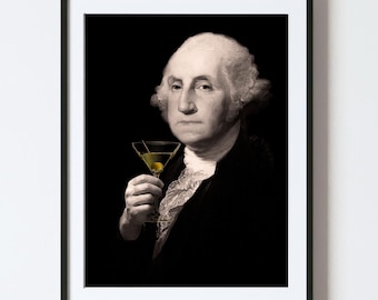 George Washington Martini Art Print: Black & White Portrait (Digital Download)