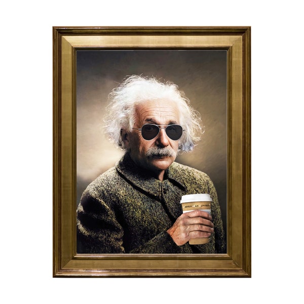 Digital Download Art, Einstein, Coffee to Go, Fun Gallery Wall Art, Home Decor, Whimsical, Multiple jpg Sizes, INSTANT DOWNLOAD