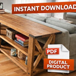 ラスティックXコンソールテーブルの設計図PDF | ファームハウス風玄関テーブル | DIY木工設計図 | 棚付きコンソールテーブル | すぐにダウンロード