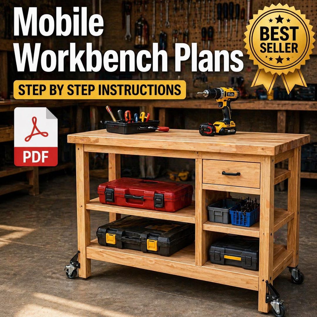 Mobile Workbench Plans PDF With Drawer DIY Rolling Workshop Table ...