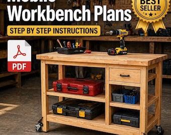 Mobile Workbench Plans PDF With Drawer DIY Rolling Workshop Table Digital