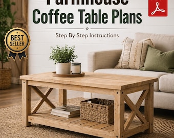 Farmhouse Coffee Table Plans PDF Rustic Wood Furniture DIY Blueprint