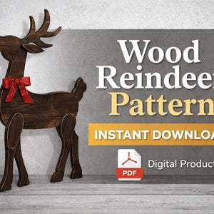 DIY Wood Reindeer Pattern Template Christmas Yard Decor Scroll Saw Plan Printable