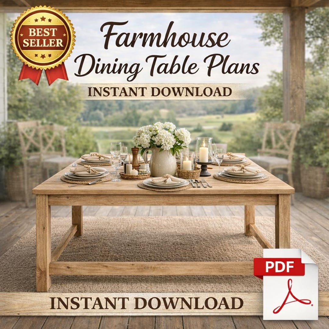 Farmhouse Dining Table Plans PDF DIY Woodworking Beginner Build Rustic ...