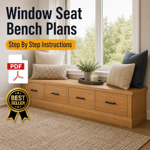 Window Seat Bench Plan PDF Storage Cabinet With Drawers DIY Woodworking ...